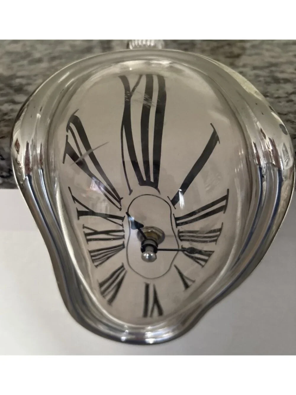 Salvador Dali Style Melting Clock Watch Melted Silver Tone Working-READ!